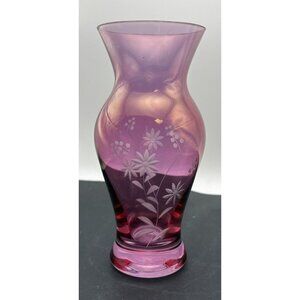 Royal Danube Iridescent Pink/Cranberry Hand Etched Vase Slovakia Vintage